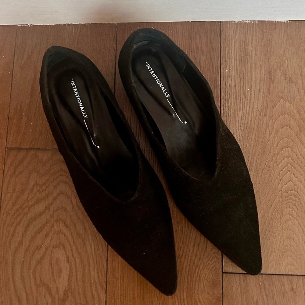 Intentionally Blank black suede pointy heel